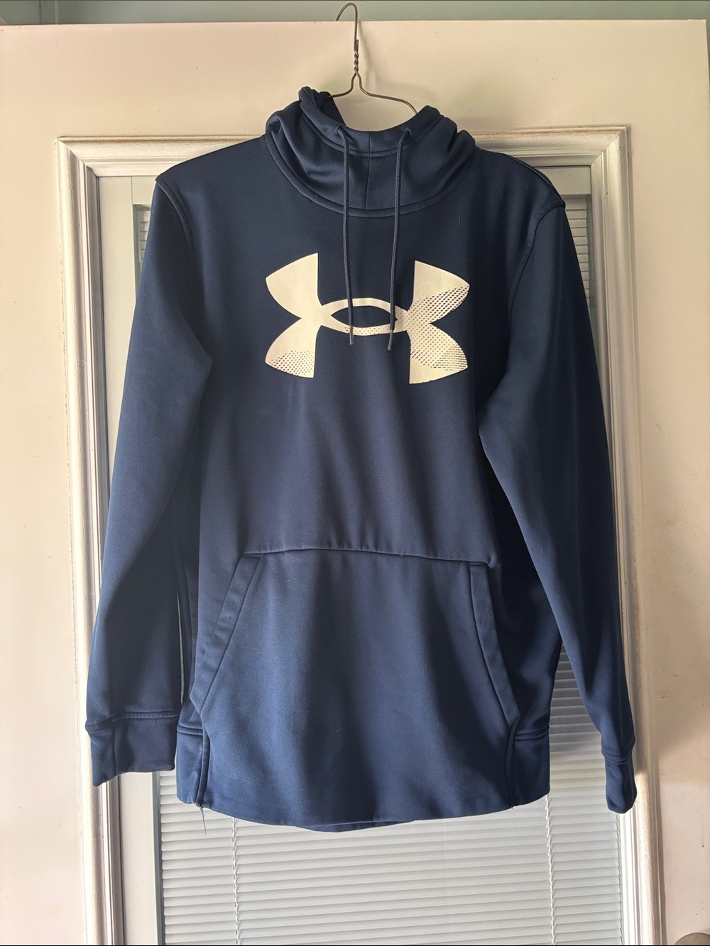 Under Armour Navy Pullover Hoodie with White Logo